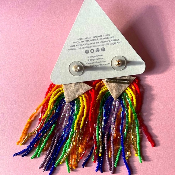 NWT Deepa Gurnani Anthropoligie Rainbow Beaded Fringe Chandelier Earrings - Picture 6 of 12